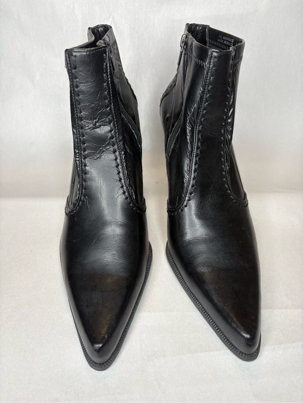 Franco Sarto Black Pointed-Toe Leather Ankle Booties